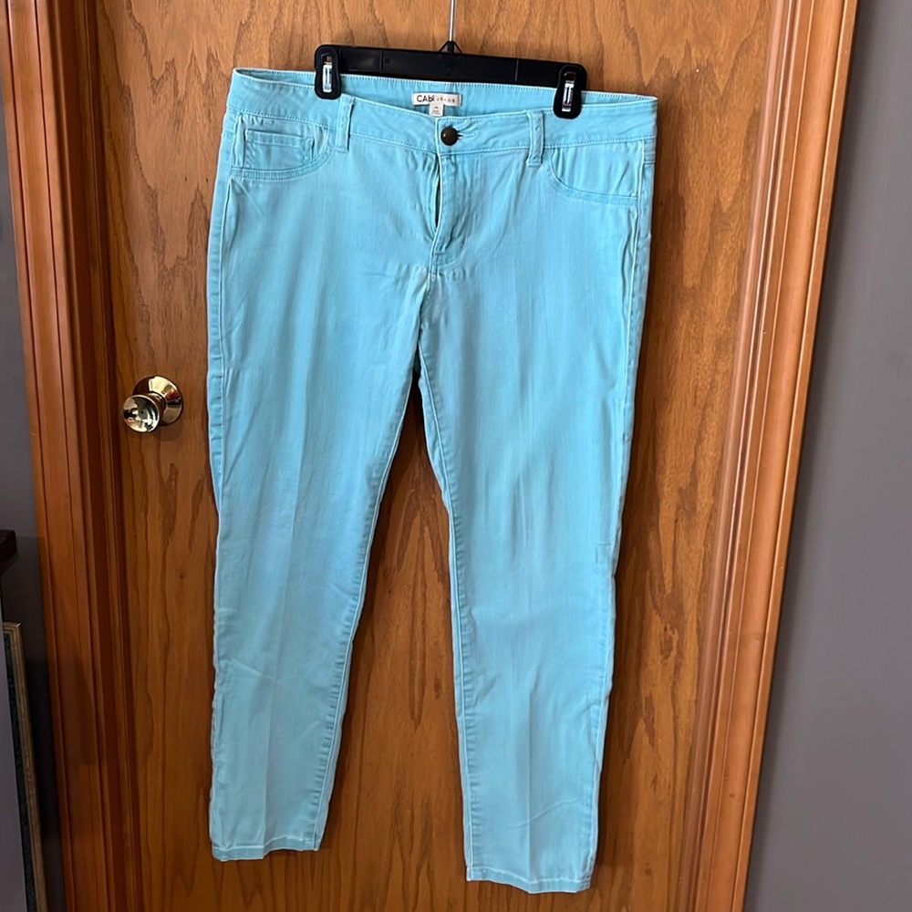 4/$25 SALE: Vintage #322  CAbi skinny stretch jeans in Pastel Mint Size 14